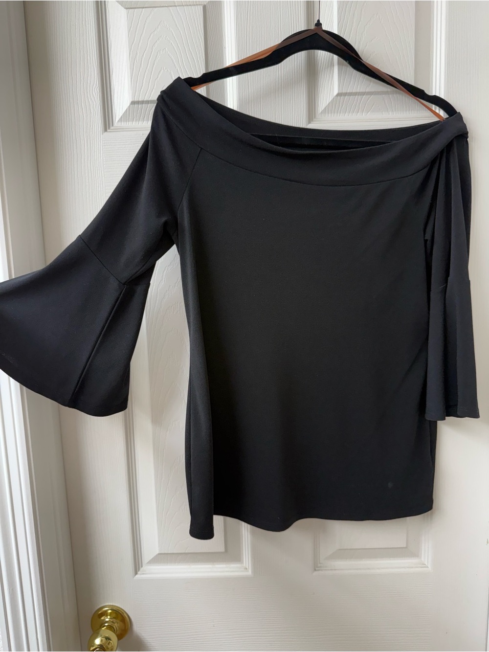 bold elements Off-Shoulder Black Bell-Sleeve Top